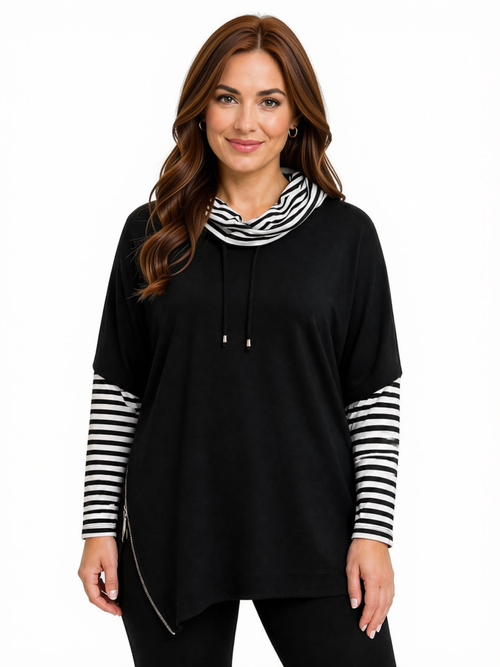 Black LABB Clothing | BL131-99Y Black Striped Tunic with Side Zip