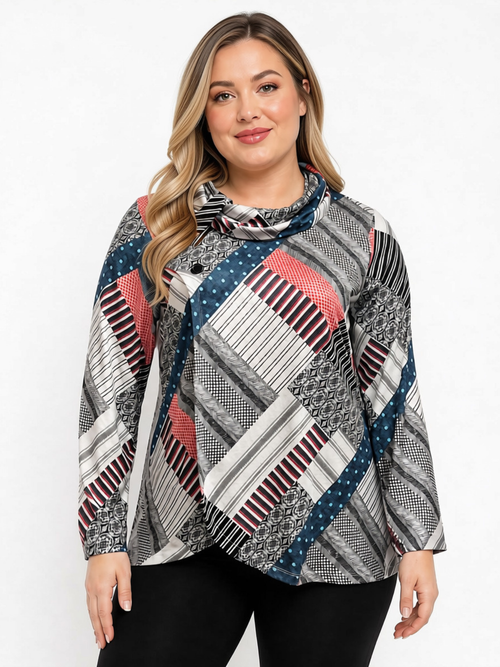 Black LABB Clothing | BL133-306 Patchwork Split Front Tunic