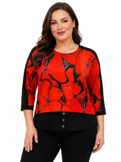 Black LABB Clothing | BL121-304 Red Pop Faux Layered