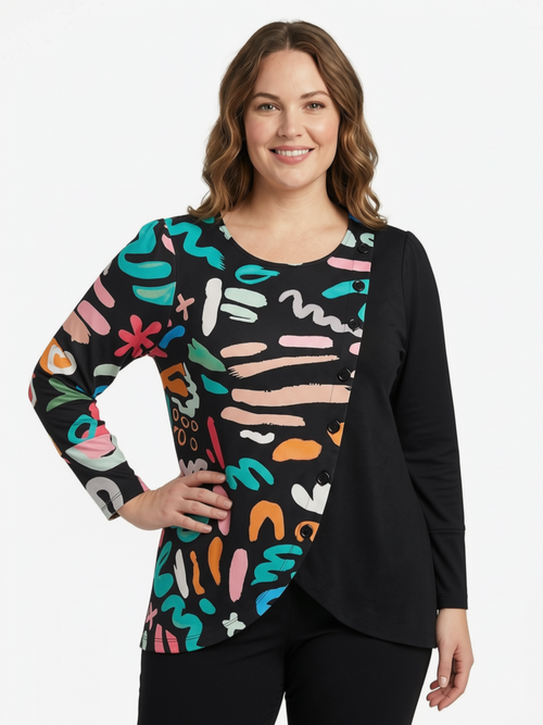 Black LABB Clothing | BL76-208Y 80's Side Button Tulip Hem Top