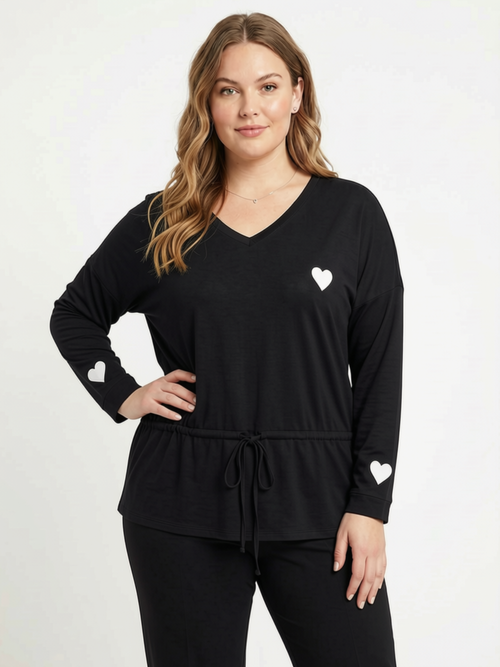 Black LABB Clothing | BL78-213Y Solid Black With White Heart Print Sweater