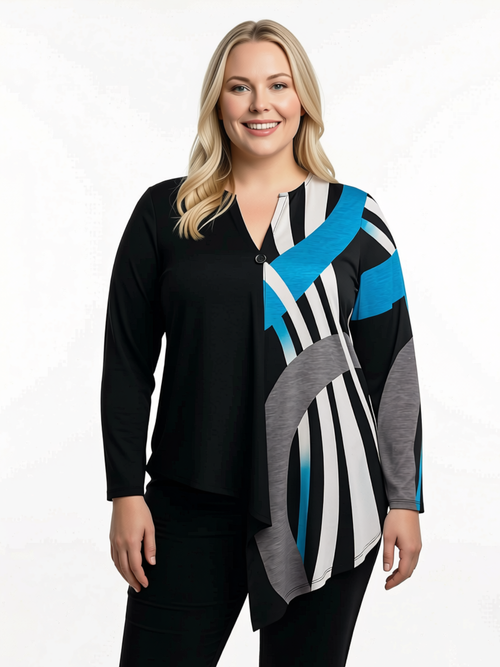 Black LABB Clothing | BL65-206 Black/Teal Swirl Asymmetric One Button Jacket