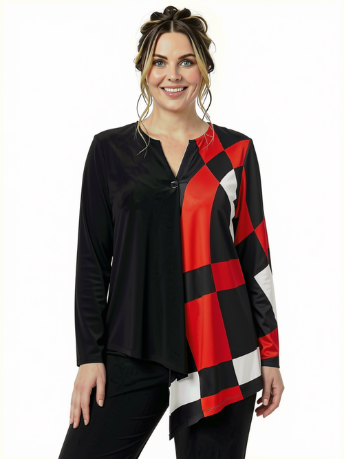 Black LABB Clothing | BL65-202 Red Geo Asymmetric One Button Jacket