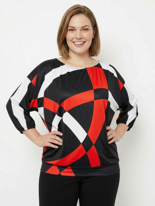 Black LABB Clothing | BL66-202 Red Geo Banded Top