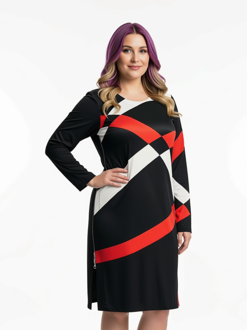 Black LABB Clothing | BL81-202 Red Geo Side Zip Tunic
