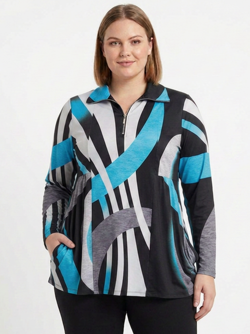 Black LABB Clothing | BL75-206 Black/Teal Swirl 2 Pocket Tunic