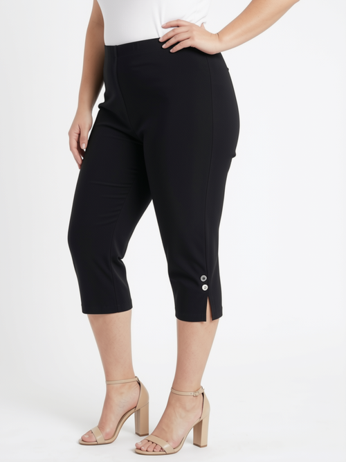 Black LABB Clothing | BL33 Perfect Wide Leg Black Capri with Button Detail