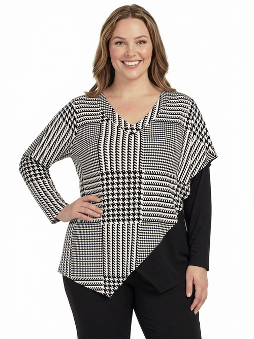 Black LABB Clothing | BL84-204Y Houndstooth Overlay Top