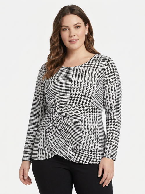 Black LABB Clothing | BL83-204Y Houndstooth Side Knotted Top