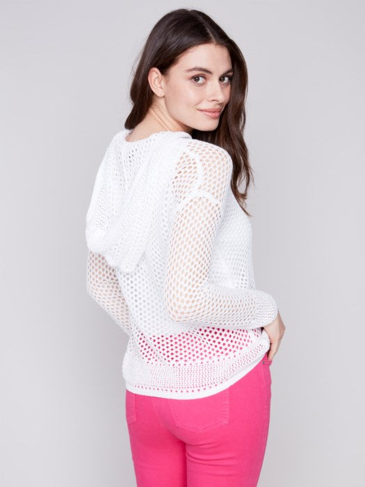 White Fishnet Crochet Hoodie Sweater