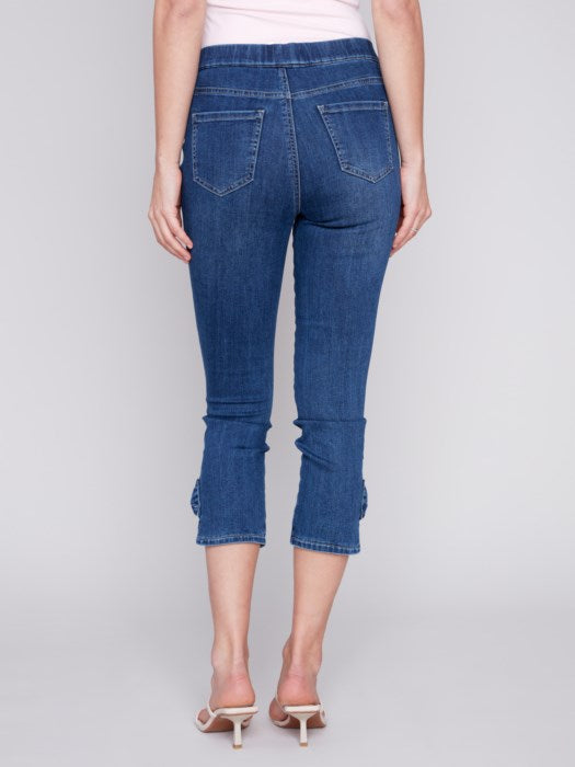 Indigo Pull On Crop Jean with Side Bow
