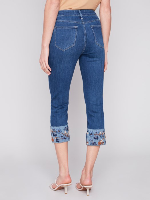 Indigo Jeans with Embroidered Cuff