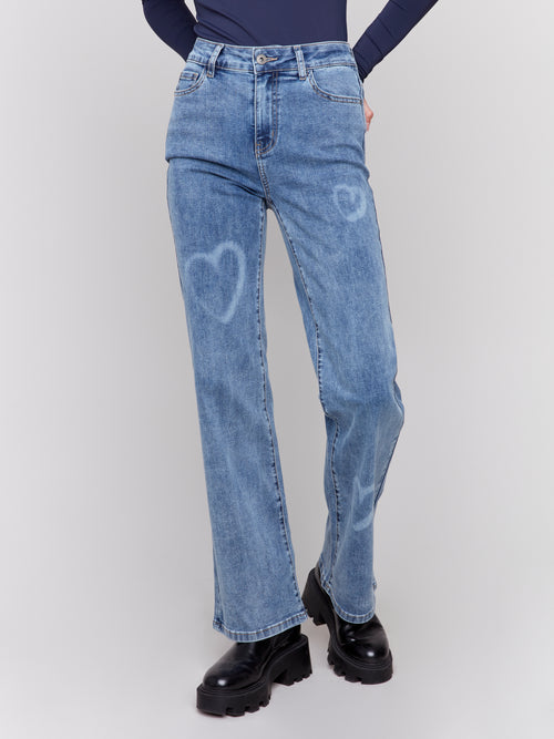 Charlie B Flare Leg Pant With Painted Laser Heart