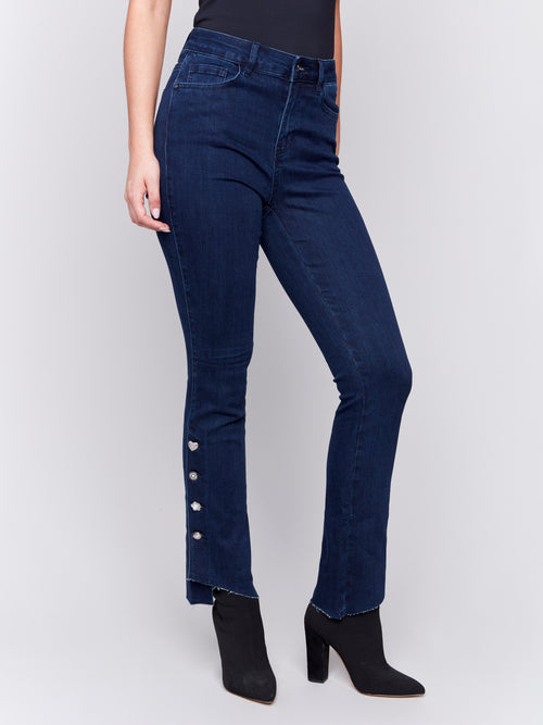 Charlie B Gem Button Bootcut Leg Pant With Raw Edge