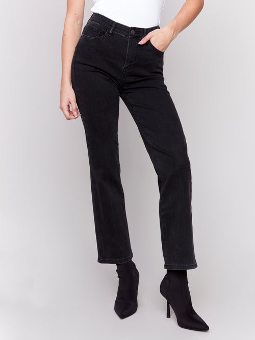 Charlie B Basic Straight Leg with Inside Elastic Waistband | Charcoal