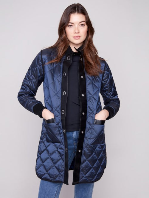 Charlie B | Reversible Long Quilted Puffer Jacket, Marine Navy