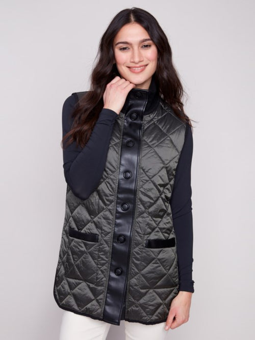 Charlie B | Reversible Button-Front Quilted Vest, Spruce