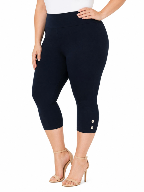 Black LABB Clothing | BL46 Perfect Navy Capri Legging with 2 Button Detail