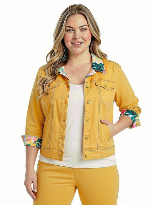 Carreli Jeans | Tencel Lemon Curry Jacket, Floral Collar