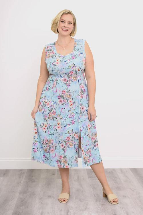 Elena Dress, Teal Nectar, Linen Bamboo