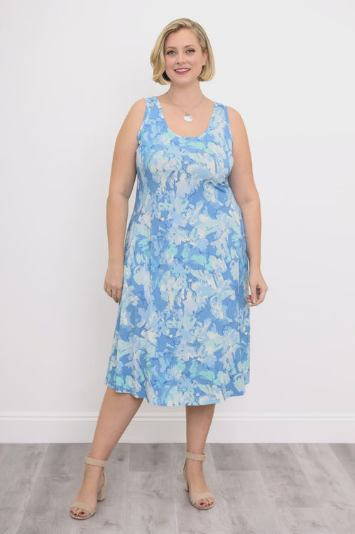 Evangelina Dress, Denim Clouds, Bamboo