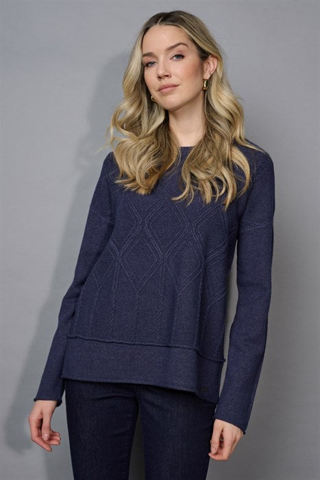 Picadilly | Heather Denim Diamond Cable Sweater