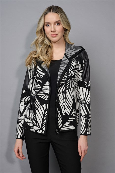 Picadilly | Black/Off White Zip-Fronthooded Fashion Jacket