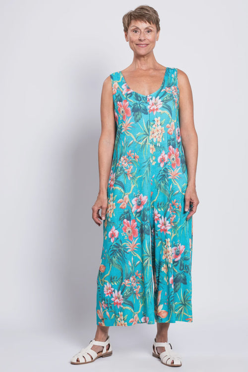 Fernanda Jumpsuit, Teal Fiji, Linen Bamboo