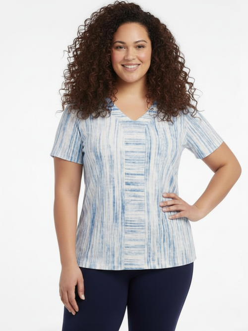 Modes Crystal | Chambray V-Neck Striped Top
