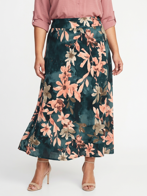 Grey Floral A-line Maxi Skirt