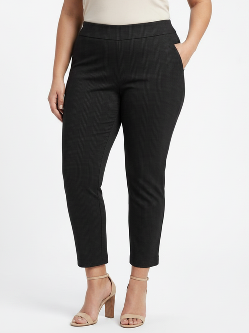 Lasania | Black/Charcoal Plaid With Navy Pin Stripe Ponte Pant