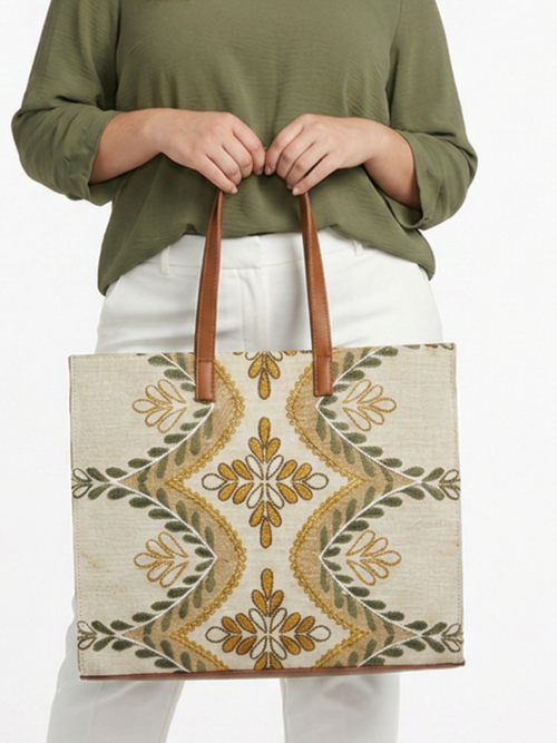 Vintage Embroidered Tapestry Bag in Brown/Olive
