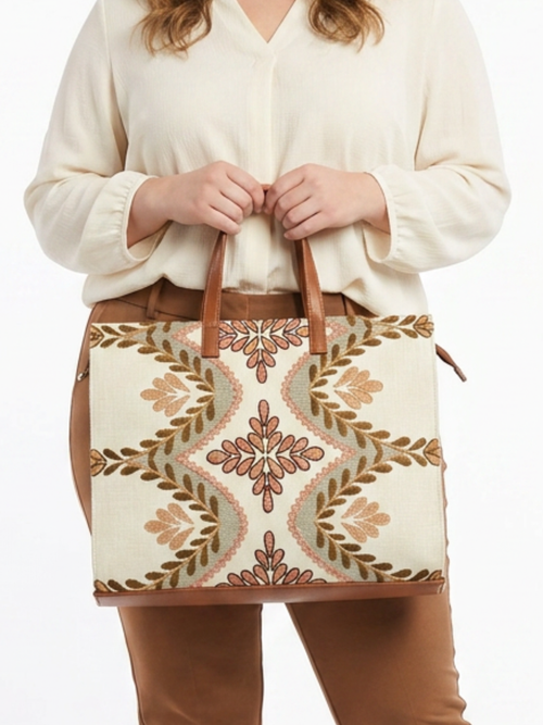 Vintage Embroidered Tapestry Bag, Brown/Rose