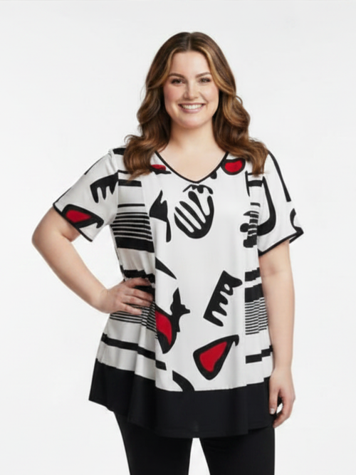 Black LABB Clothing | BL95-219 Mono Splash Combo V-Neck Tunic