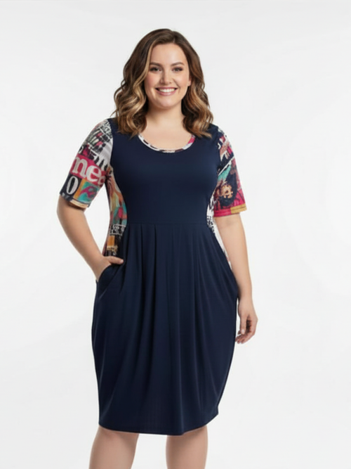 Black LABB Clothing | BL107-223 Fresh Mag Navy Pocketed Dress with Inset