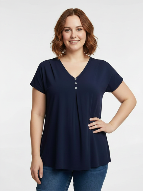 Black LABB Clothing | BL45 Navy Draped Short Sleeve Top with Buttons