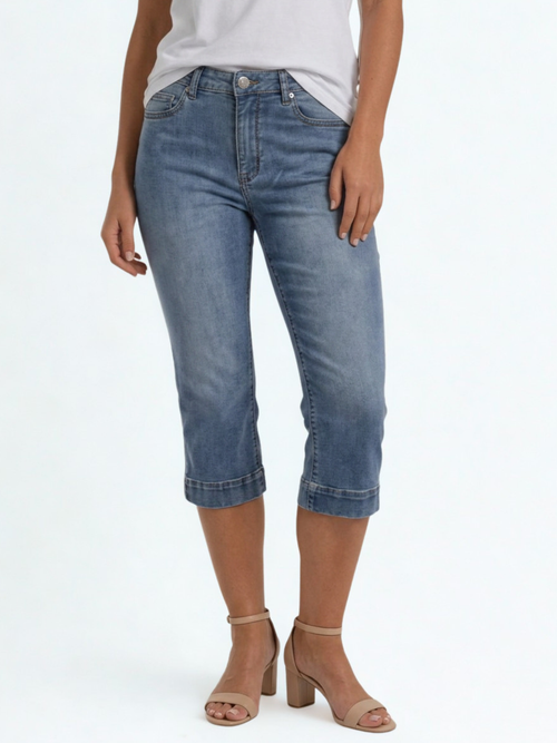 Carreli Jeans |Premium Light Wash Capris with Side Slit