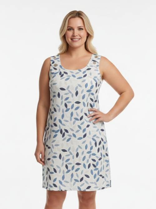 Tango Mango | Sleeveless Dress in Blue leafy Print