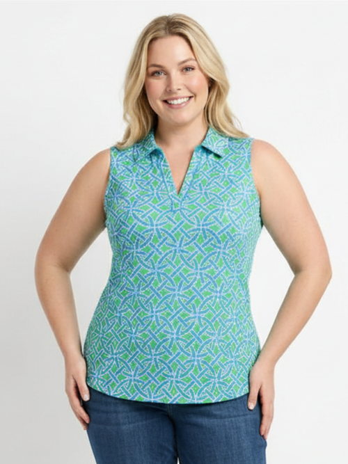 Tango Mango | UPF Lime / Blue  Sleeveless Top