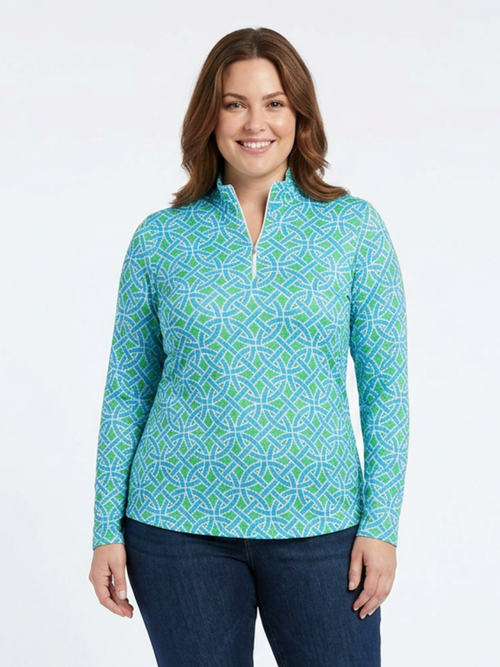 Tango Mango | UPF Lime /Blue Printed  Long Sleeve Zip Top