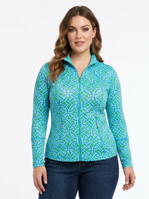 Tango Mango | UPF Lime / Blue Long Sleeve Zip Jacket