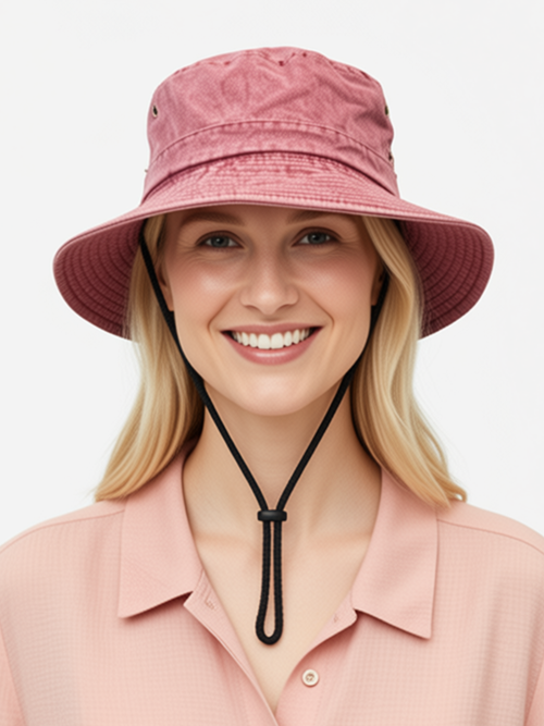Burgundy Washed Denim Safari Hat