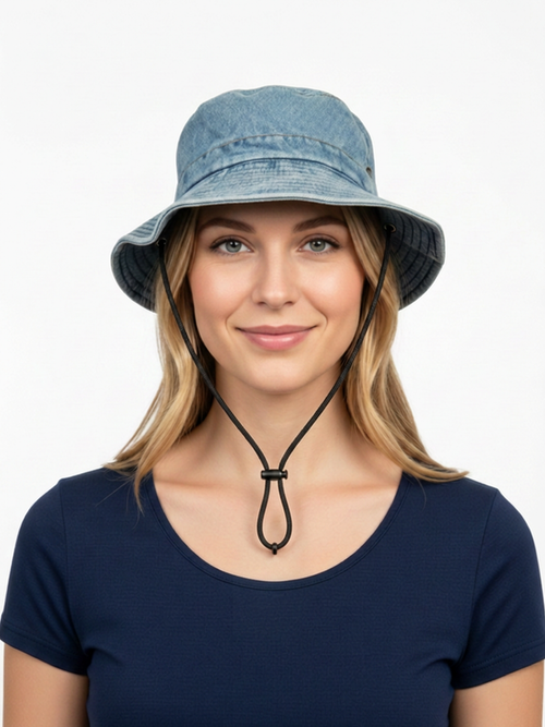 Navy Washed Denim Safari Hat