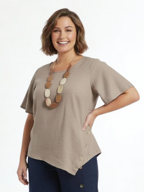 Black LABB Clothing | BL97-Beige Linen Short Sleeve Tunic