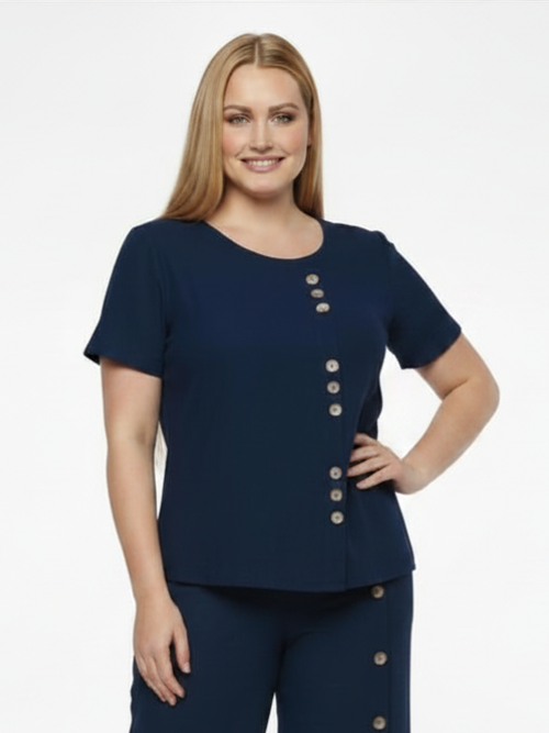 Black LABB Clothing | BL100-Navy Linen Short Sleeve Top