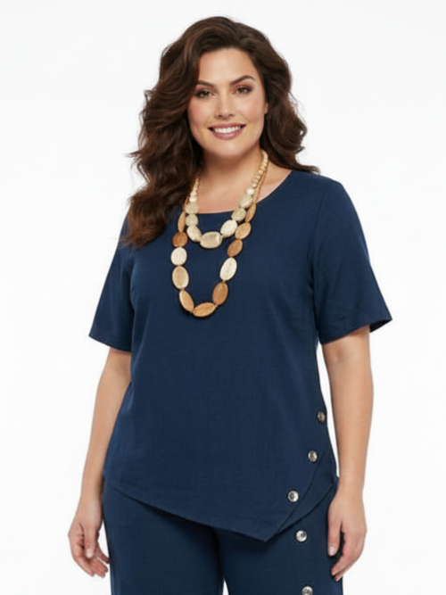 Black LABB Clothing | BL97-Navy Linen Short Sleeve Tunic