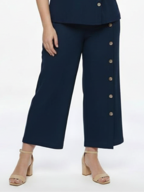 Black LABB Clothing | BL98-Navy Linen Pant With Button Detail