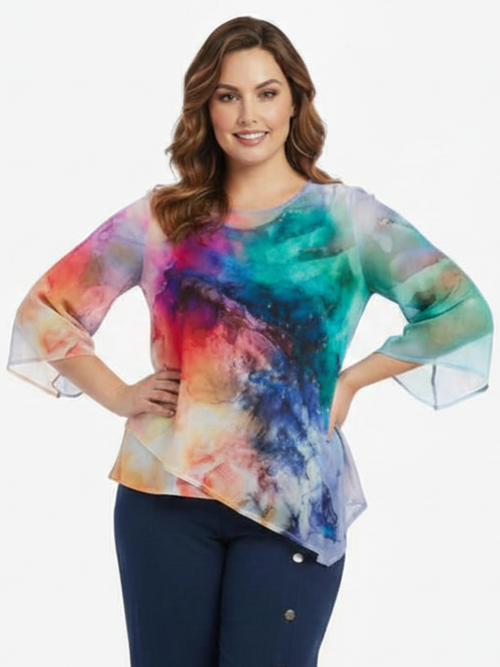 Black LABB Clothing | BL18-226 Coloured Marble Asymmetric Mesh Top