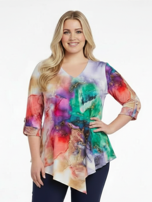 Black LABB Clothing | BL96-226 Coloured Marble Asymmetric Tunic