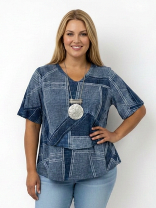 Black LABB Clothing | BL53-224 Denim Craze Lillie Short Sleeve Slub Knit Layered Top